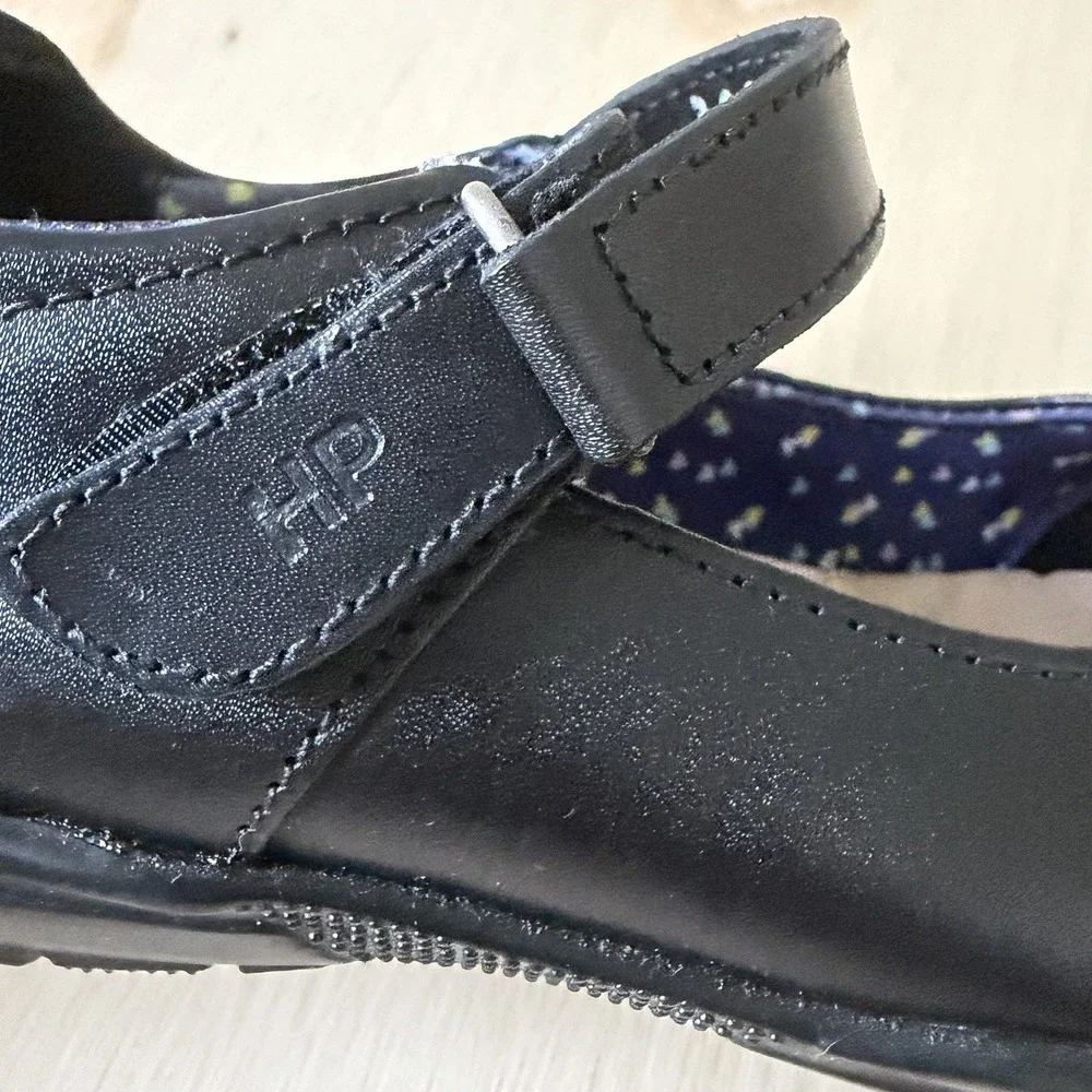 Hush Puppies Girls Size 1 Leather Touch Fasten Black Mary Jane School Shoes